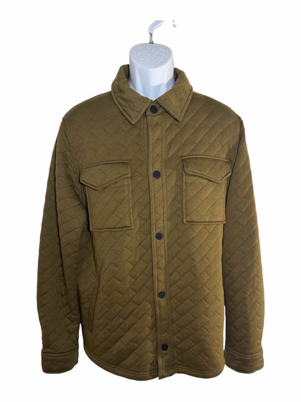 DK Olive Quilted Snap Shirt Jacket Shacket Mens XL Broken Cuff Snap